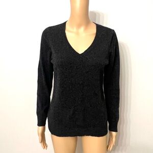 Ann Taylor Women’s Dark Grey 100% Cashmere V-neck Long Sleeve Sweater Petite L
